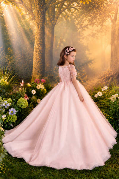 Pentelei Couture Beaded Flower Girl Ball Gown