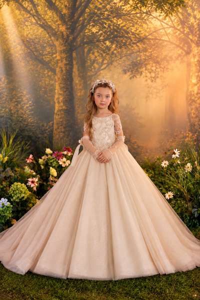 Pentelei Couture Beaded Flower Girl Ball Gown