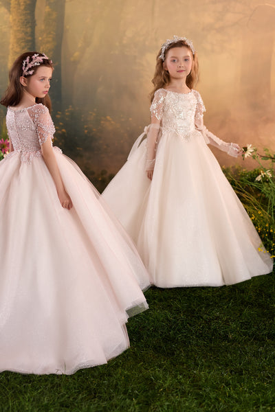 Pentelei Couture Beaded Flower Girl Ball Gown