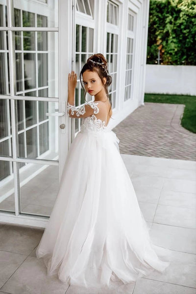 Elegant Girls Lace Communion Dress Tulle Pageant Style