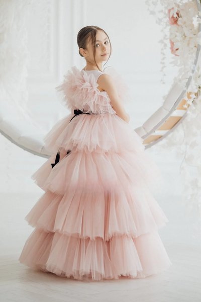 Ruffled Tulle Pageant Gown - Imani Girls Ostrich Feather Ball Gown