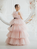 Ruffled Tulle Pageant Gown - Imani Girls Ostrich Feather Ball Gown