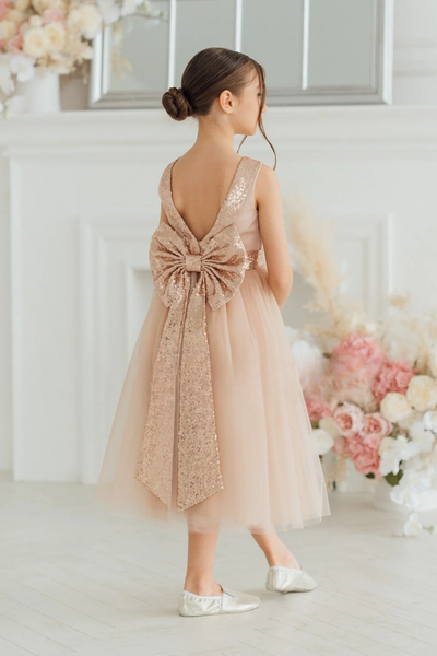 Chic Custom Couture Satin Tulle Flower Girl Party Midi Length Dress