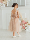 Chic Custom Couture Satin Tulle Flower Girl Party Midi Length Dress