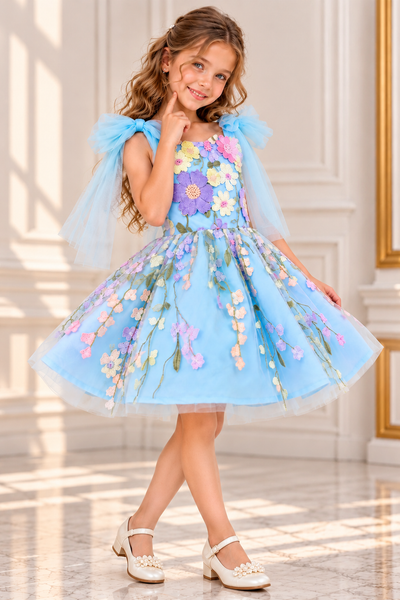 Girls 3D Floral Pageant & Flower Girl Dress