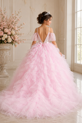 Pink Ruffle Tulle Girls Pageant Ball Gown Dress