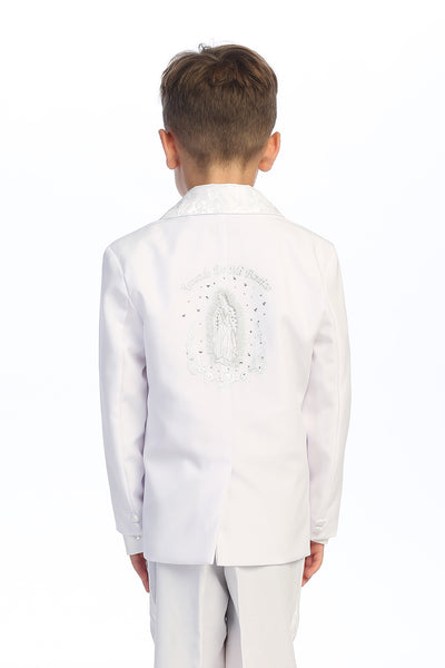 Boys’ White Baptism Suit – Embroidered Religious Symbols for Christening