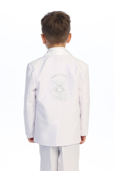 Boys’ White Baptism Suit – Embroidered Cross & Maria Design