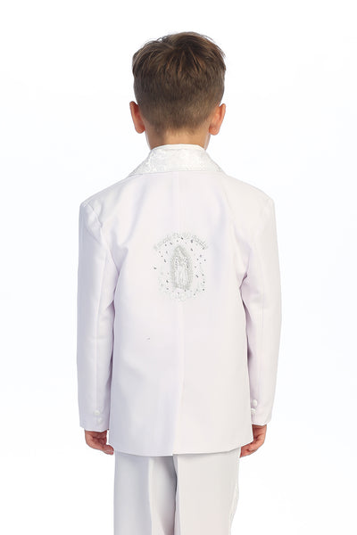 Boys’ White Baptism Suit – Embroidered Cross & Maria Design