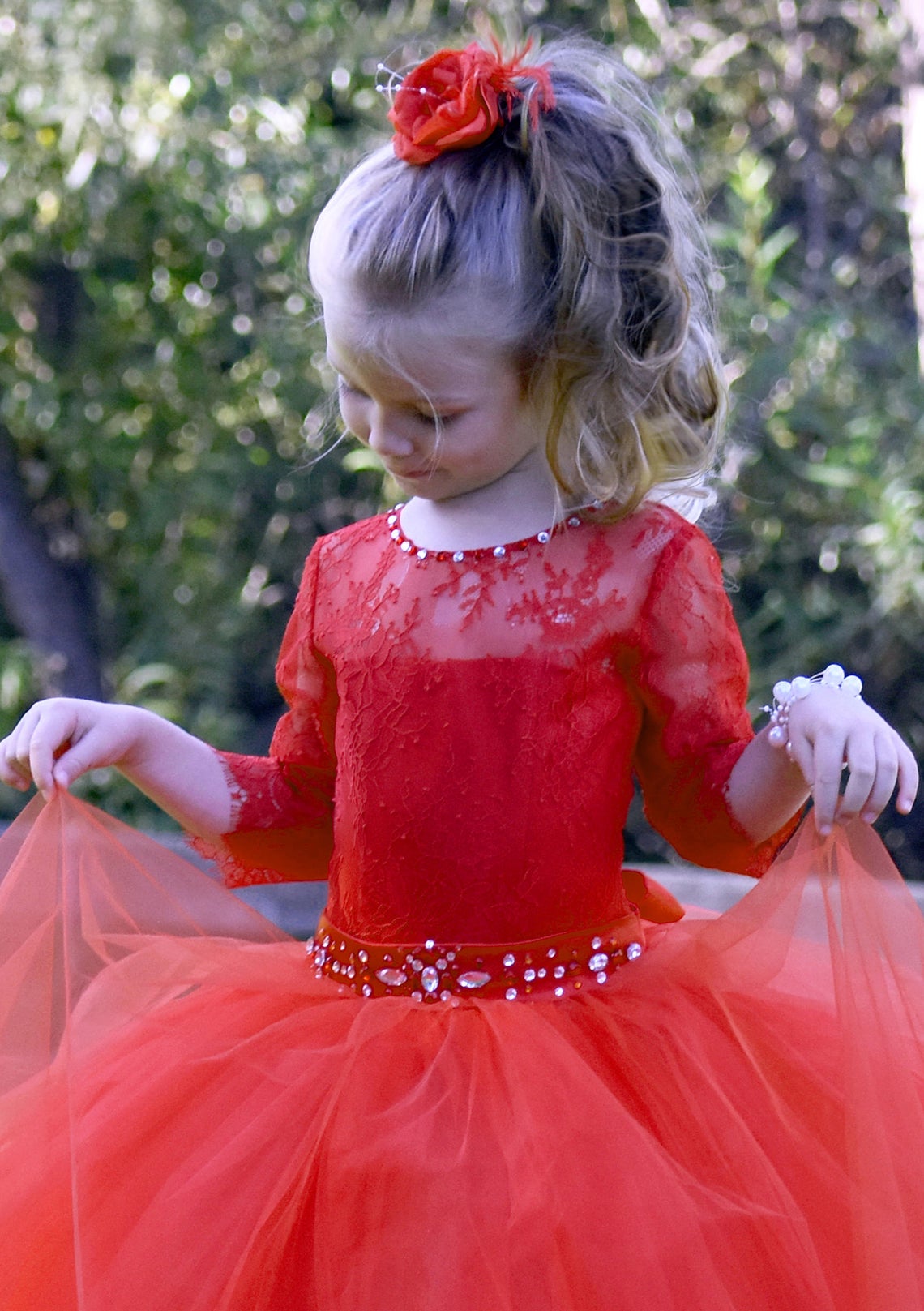 Gorgeous Pageant Wedding Flower Girl Tulle Dress Baby Birthday Party Dress