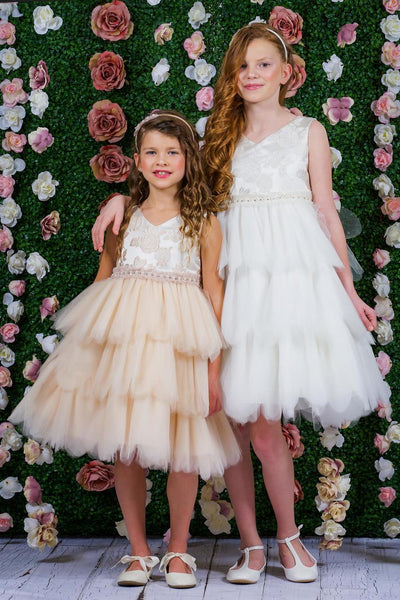 Girls Special Occasion Party Dress | Girls Ruffled Brocade Dress