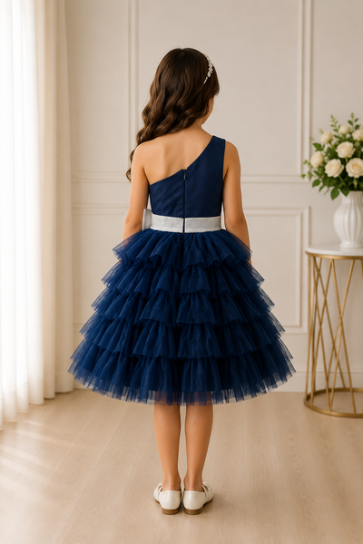 Girls One Shoulder Party Dress Tiered Tulle Skirt