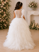 Ivory Ruffle Tulle Ball Gown Flower Girl Dress