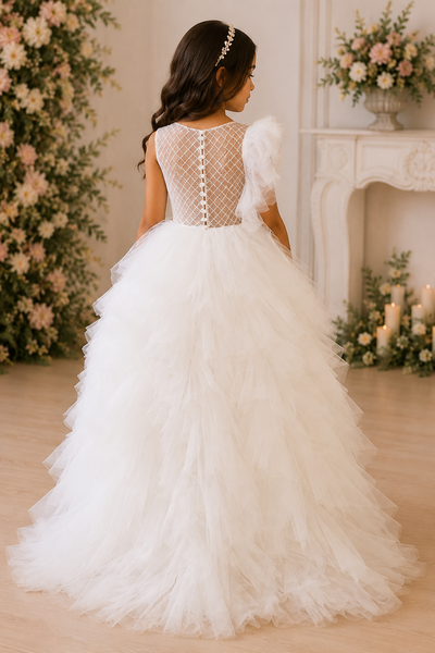 Ivory Ruffle Tulle Ball Gown Flower Girl Dress