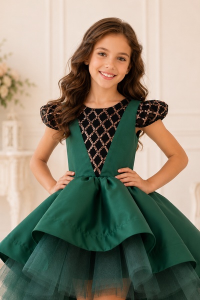 Emerald Couture High Low Pageant Gown with Train