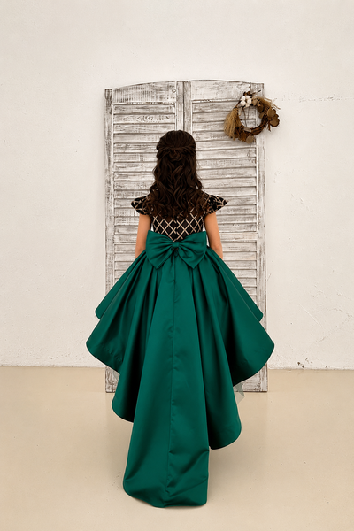 Emerald Couture High Low Pageant Gown with Train