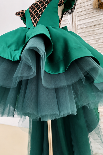 Emerald Couture High Low Pageant Gown with Train