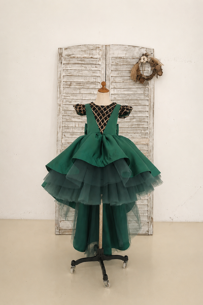 Emerald Couture High Low Pageant Gown with Train