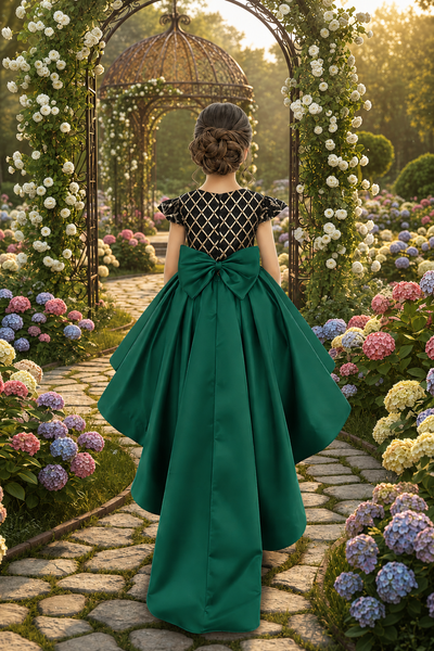 Emerald Couture High Low Pageant Gown with Train