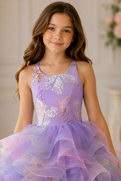 Girls Ombre Tulle Pageant Gown Floor Length Dress