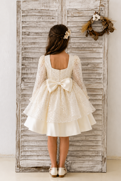 Girls Sequin Tulle Dress Long Sleeve Party Dress