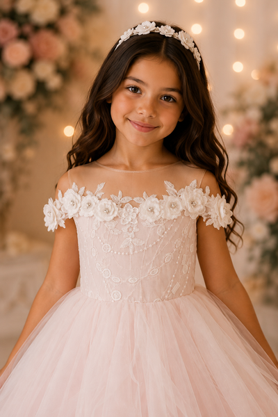 Blush Pink Ruffle Ball Gown Flower Girl Dress