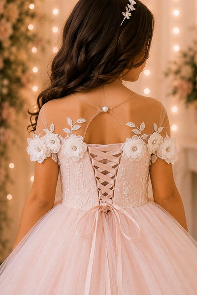 Blush Pink Ruffle Ball Gown Flower Girl Dress