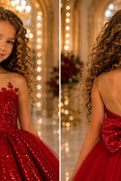 Girls Pageant Dress Sequin Hi Lo Ball Gown
