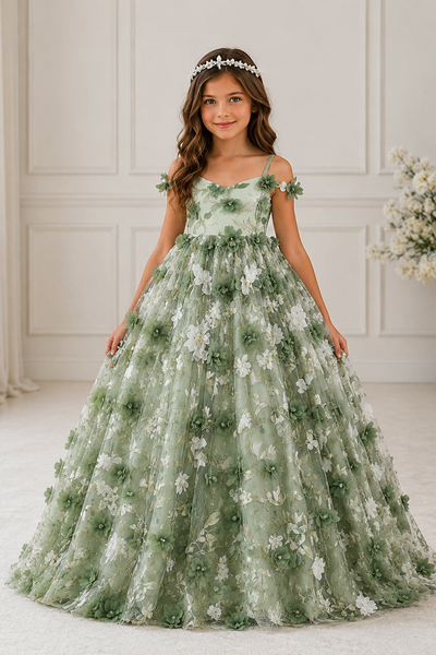 Girls Floral Tulle Dress | Flower Girl & Party Dress