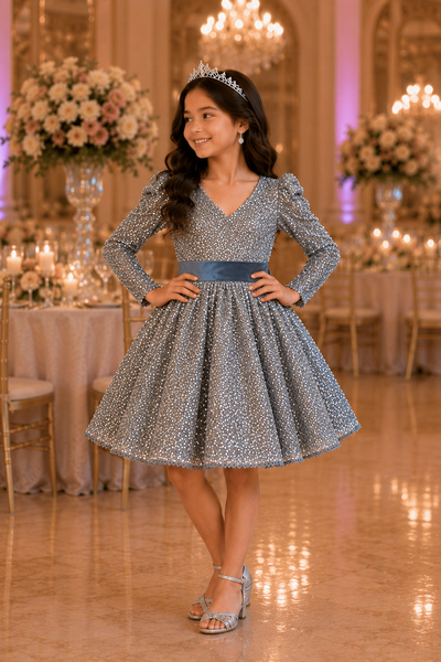 Girls Sequin Party Dress with Velvet Bow | Sparkle Collection