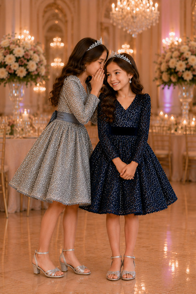 Girls Sequin Party Dress with Velvet Bow | Sparkle Collection