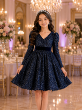 Girls Sequin Party Dress with Velvet Bow | Sparkle Collection