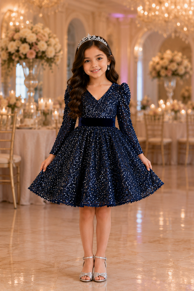 Girls Sequin Party Dress with Velvet Bow | Sparkle Collection