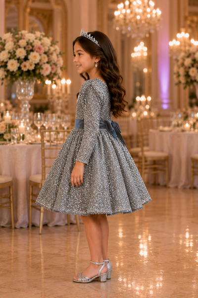 Girls Sequin Party Dress with Velvet Bow | Sparkle Collection
