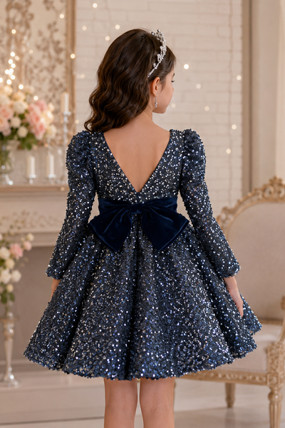 Girls Sequin Party Dress with Velvet Bow | Sparkle Collection