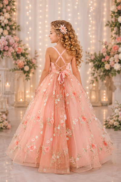 Girls Sparkle Flower Girl Dress Tulle Party Gown
