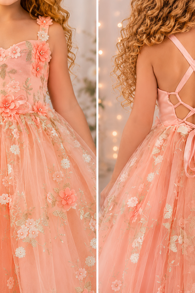 Girls Sparkle Flower Girl Dress Tulle Party Gown