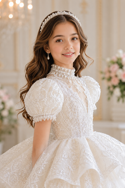 Luxury White Couture Ball Gown with Feather Train