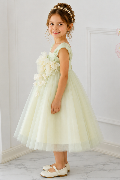 Girls Floral Tulle Dress Elegant Party Dress for Kids