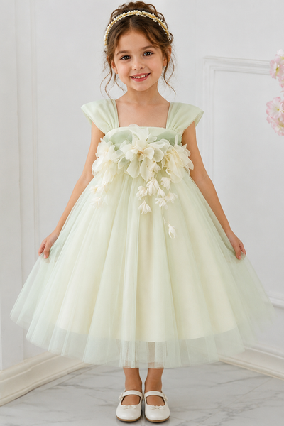 Girls Floral Tulle Dress Elegant Party Dress for Kids
