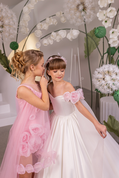 Girls Ivory Pink Couture Pageant Gown with Cape Train | Blush Kids