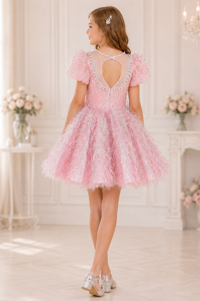 Girls Pink Feather Tulle Party Dress | Sparkle Couture