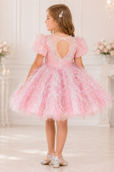 Girls Pink Feather Tulle Party Dress | Sparkle Couture