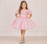 Girls Pink Feather Tulle Party Dress | Sparkle Couture
