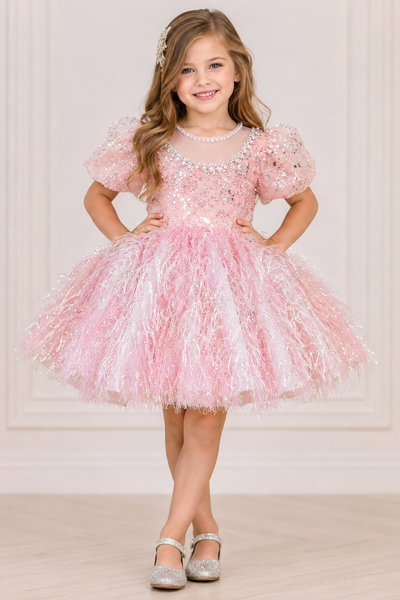 Girls Pink Feather Tulle Party Dress | Sparkle Couture