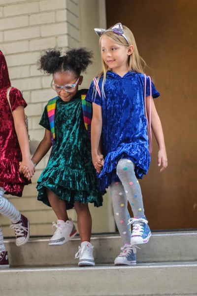 Kids Velvet Ruffled Party Dress With Hood