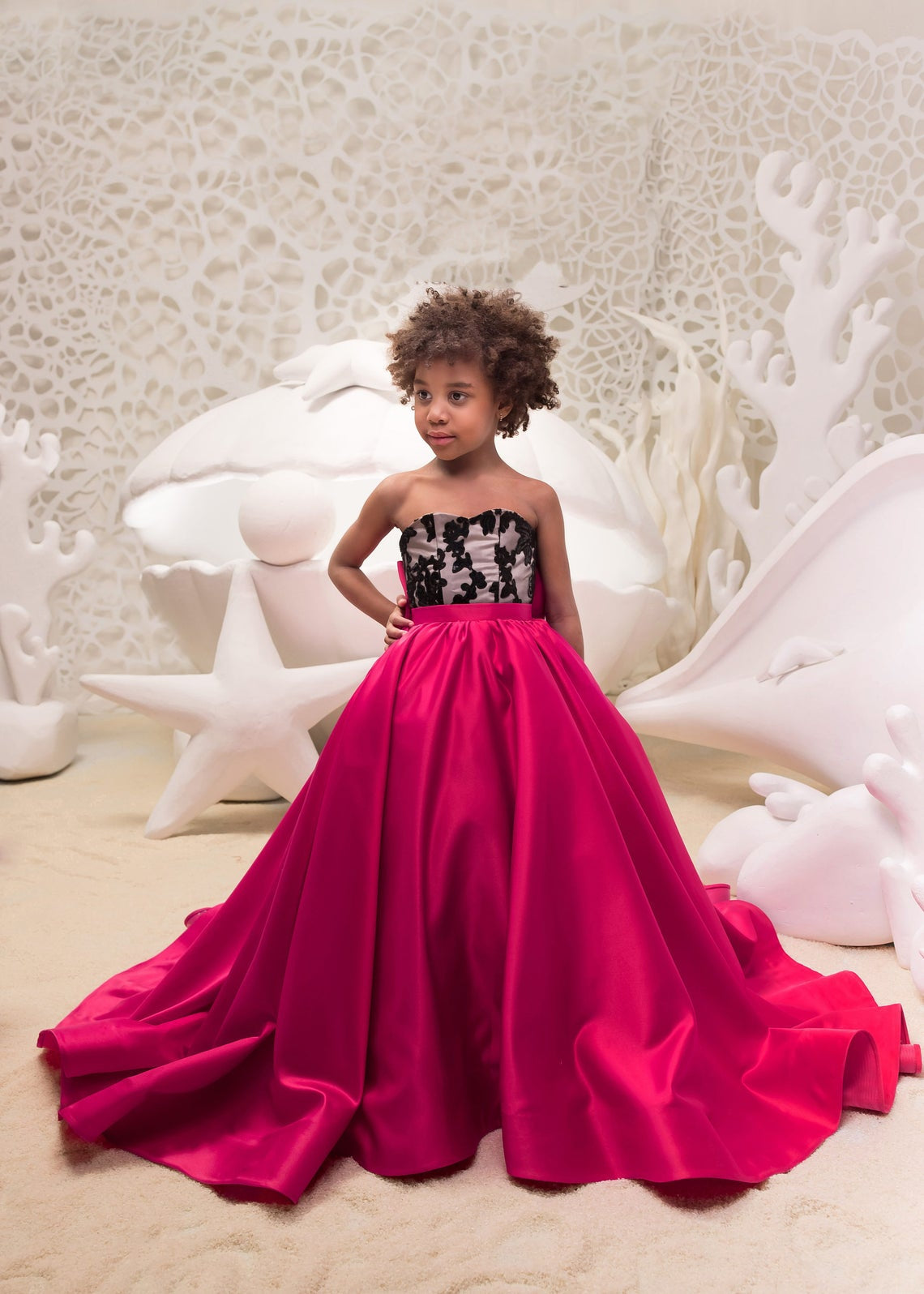 Junior Satin Pageant Gown Special Occasion Fuchsia Flower Girl Dress