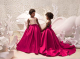 Junior Satin Pageant Gown Special Occasion Fuchsia Flower Girl Dress