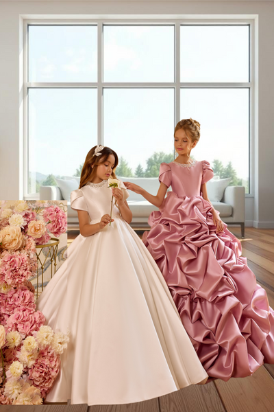 Ivory Girls Satin Dress | Juliette Grace Gown – Pentelei Couture