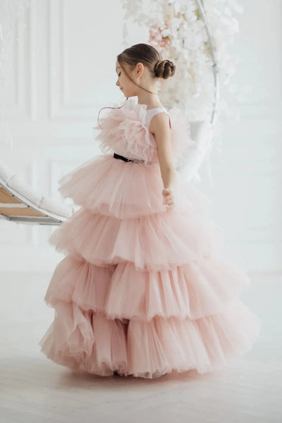 Ruffled Tulle Pageant Gown - Imani Girls Ostrich Feather Ball Gown
